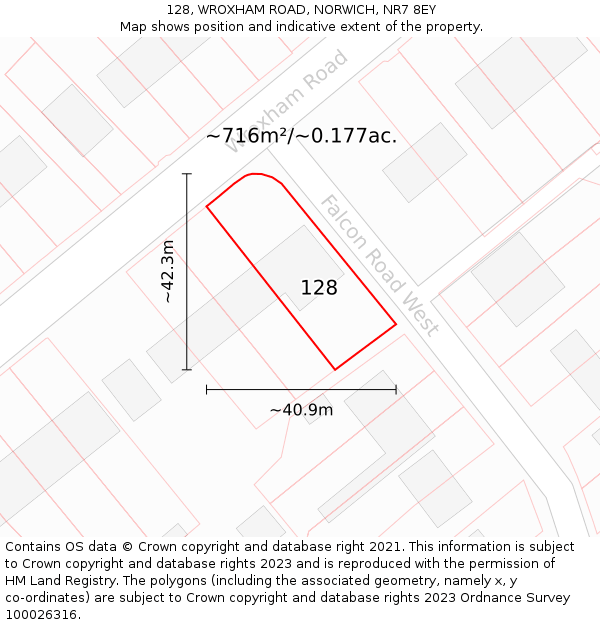 128, WROXHAM ROAD, NORWICH, NR7 8EY: Plot and title map