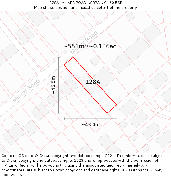 128A, MILNER ROAD, WIRRAL, CH60 5SB: Plot and title map