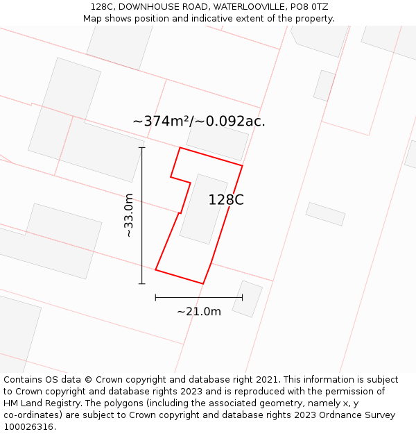 128C, DOWNHOUSE ROAD, WATERLOOVILLE, PO8 0TZ: Plot and title map