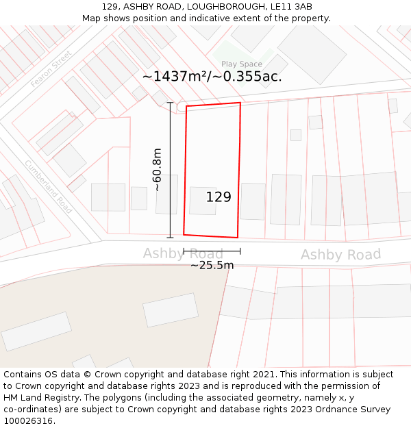 129, ASHBY ROAD, LOUGHBOROUGH, LE11 3AB: Plot and title map