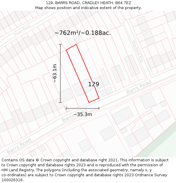 129, BARRS ROAD, CRADLEY HEATH, B64 7EZ: Plot and title map