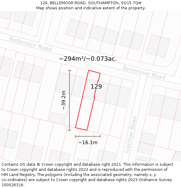 129, BELLEMOOR ROAD, SOUTHAMPTON, SO15 7QW: Plot and title map