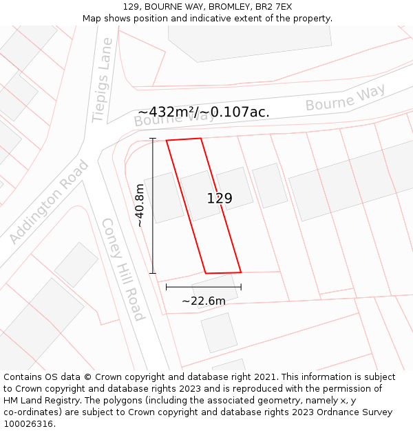 129, BOURNE WAY, BROMLEY, BR2 7EX: Plot and title map