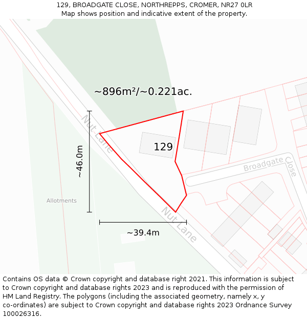 129, BROADGATE CLOSE, NORTHREPPS, CROMER, NR27 0LR: Plot and title map