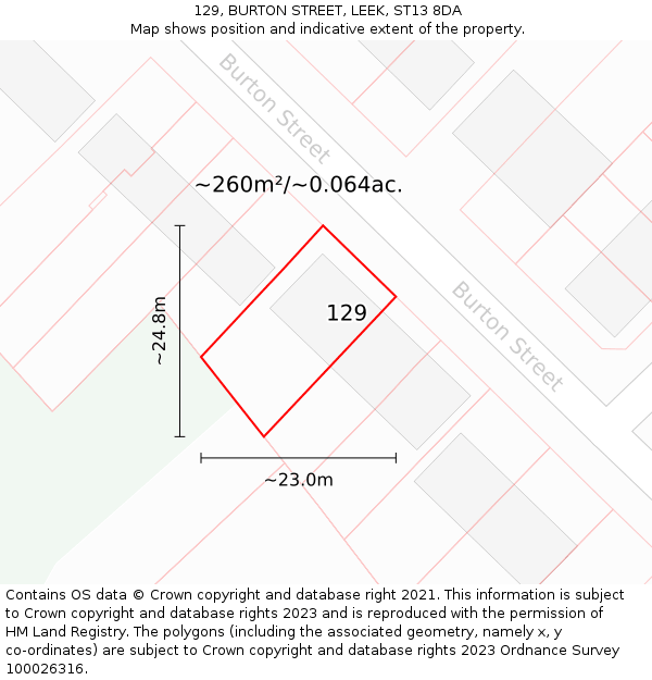 129, BURTON STREET, LEEK, ST13 8DA: Plot and title map