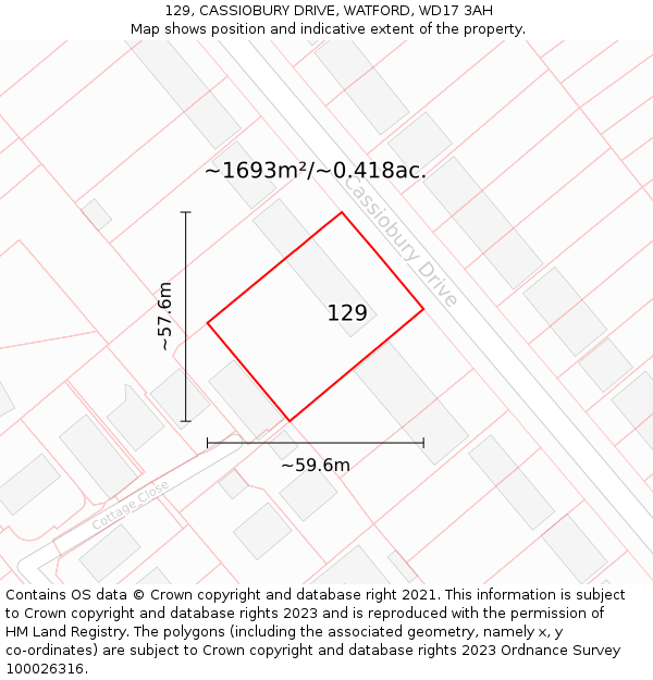 129, CASSIOBURY DRIVE, WATFORD, WD17 3AH: Plot and title map