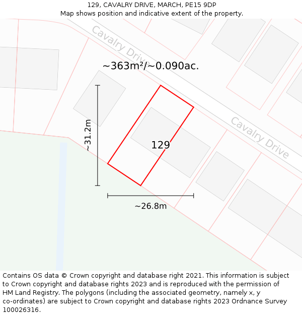 129, CAVALRY DRIVE, MARCH, PE15 9DP: Plot and title map