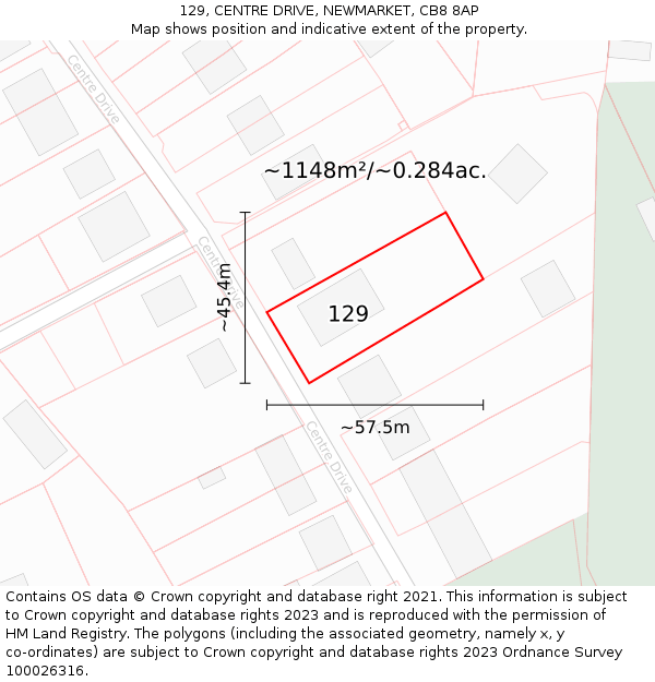 129, CENTRE DRIVE, NEWMARKET, CB8 8AP: Plot and title map