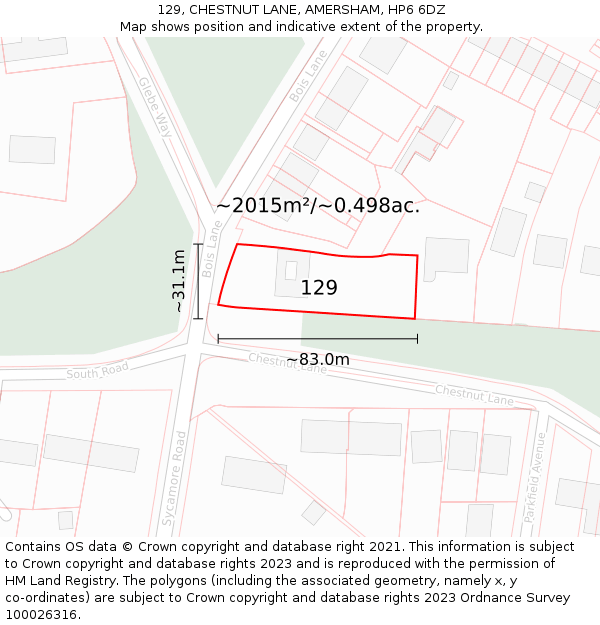 129, CHESTNUT LANE, AMERSHAM, HP6 6DZ: Plot and title map