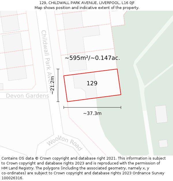 129, CHILDWALL PARK AVENUE, LIVERPOOL, L16 0JF: Plot and title map