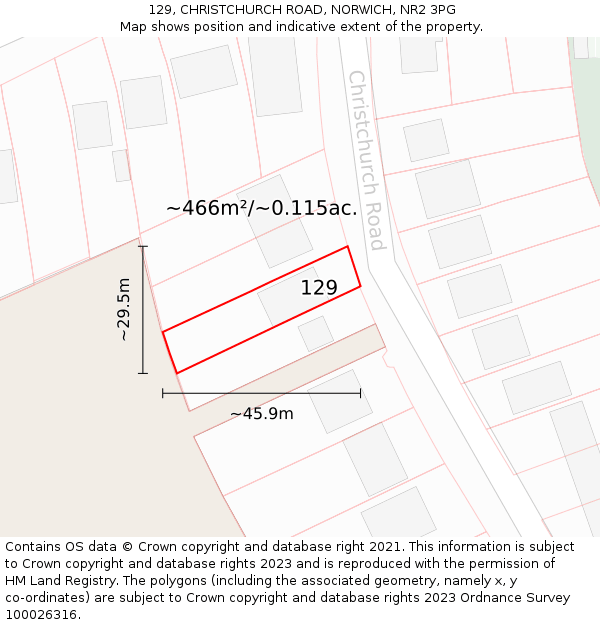 129, CHRISTCHURCH ROAD, NORWICH, NR2 3PG: Plot and title map