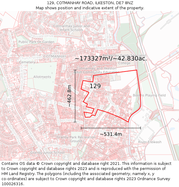 129, COTMANHAY ROAD, ILKESTON, DE7 8NZ: Plot and title map