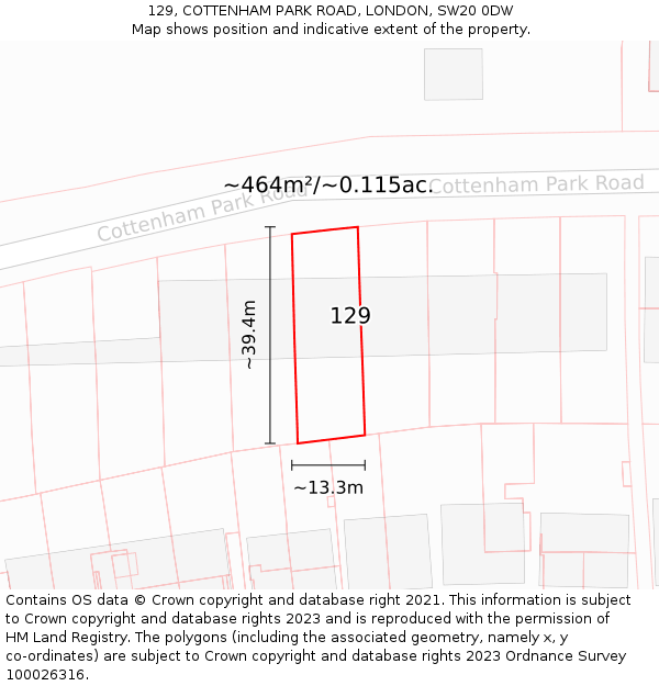 129, COTTENHAM PARK ROAD, LONDON, SW20 0DW: Plot and title map