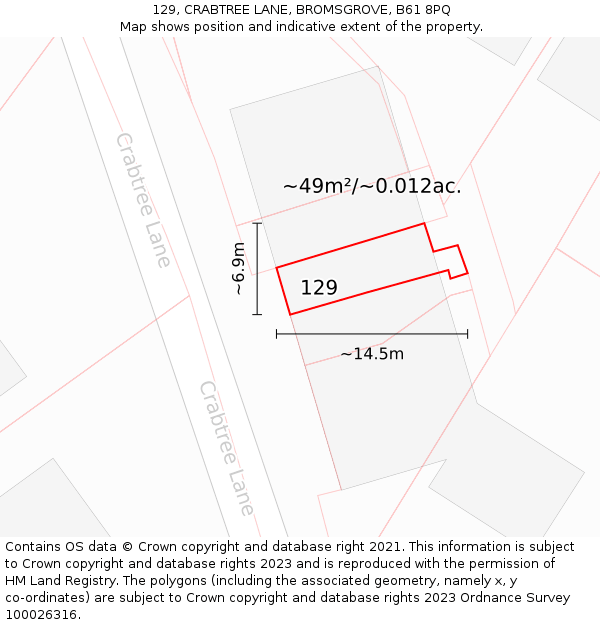 129, CRABTREE LANE, BROMSGROVE, B61 8PQ: Plot and title map