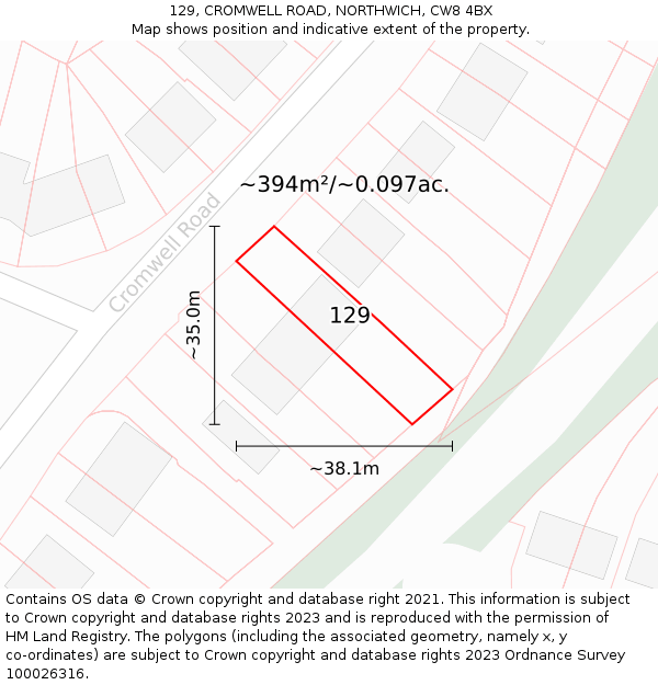 129, CROMWELL ROAD, NORTHWICH, CW8 4BX: Plot and title map