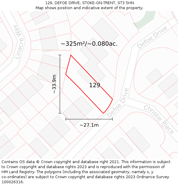 129, DEFOE DRIVE, STOKE-ON-TRENT, ST3 5HN: Plot and title map