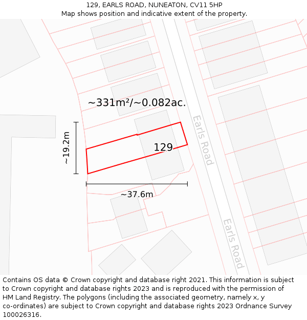 129, EARLS ROAD, NUNEATON, CV11 5HP: Plot and title map