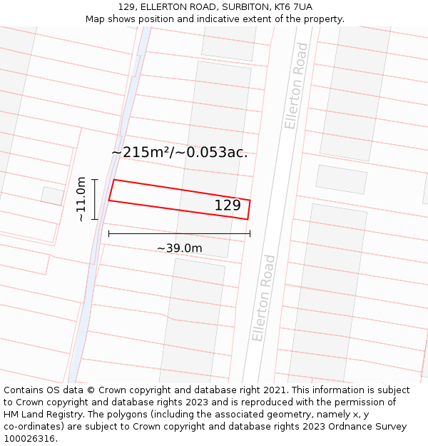 129, ELLERTON ROAD, SURBITON, KT6 7UA: Plot and title map