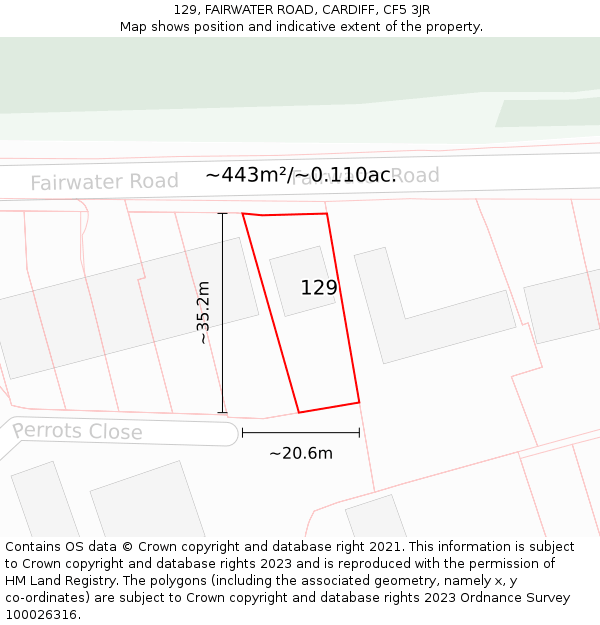 129, FAIRWATER ROAD, CARDIFF, CF5 3JR: Plot and title map