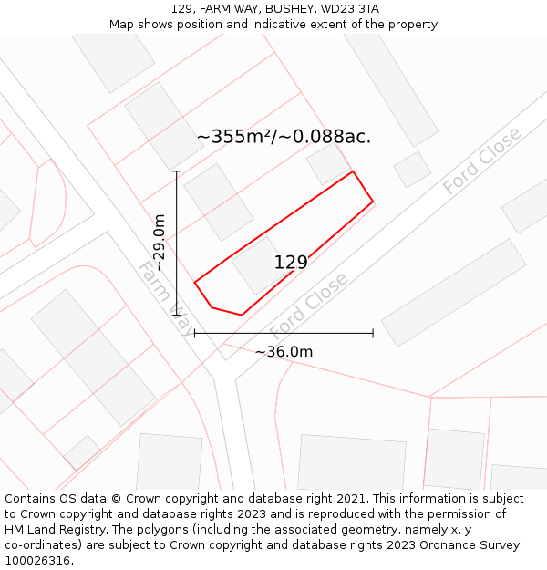 129, FARM WAY, BUSHEY, WD23 3TA: Plot and title map