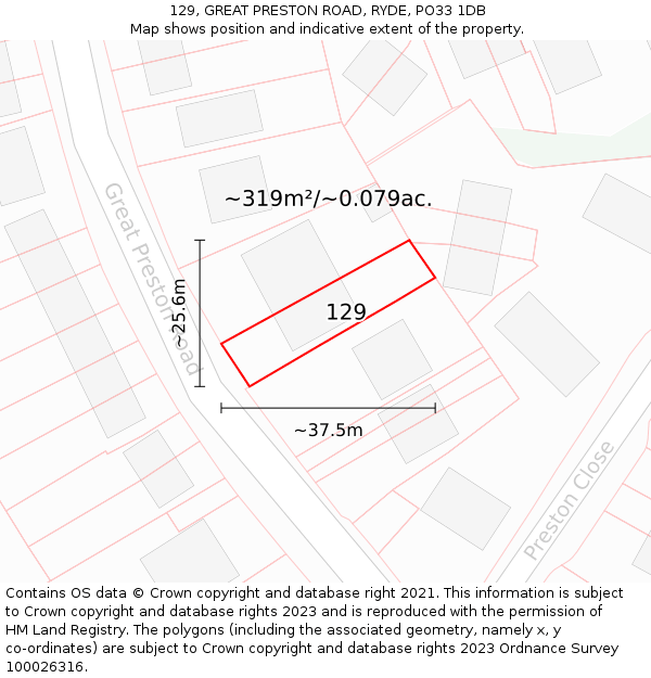 129, GREAT PRESTON ROAD, RYDE, PO33 1DB: Plot and title map