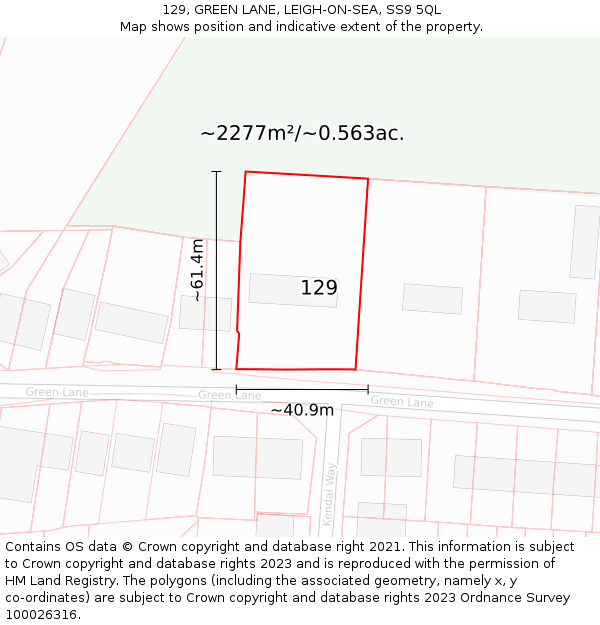 129, GREEN LANE, LEIGH-ON-SEA, SS9 5QL: Plot and title map