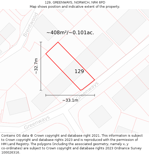 129, GREENWAYS, NORWICH, NR4 6PD: Plot and title map