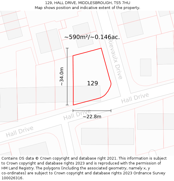 129, HALL DRIVE, MIDDLESBROUGH, TS5 7HU: Plot and title map
