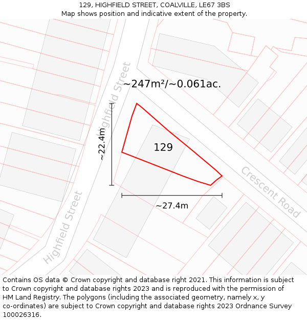 129, HIGHFIELD STREET, COALVILLE, LE67 3BS: Plot and title map