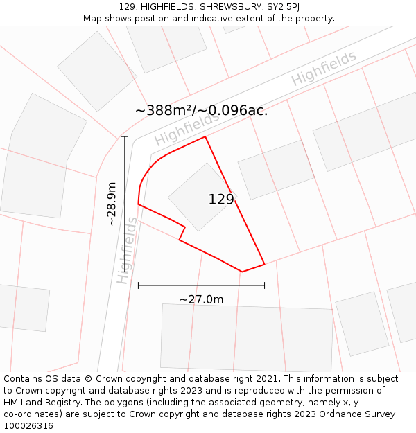 129, HIGHFIELDS, SHREWSBURY, SY2 5PJ: Plot and title map