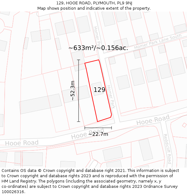 129, HOOE ROAD, PLYMOUTH, PL9 9NJ: Plot and title map