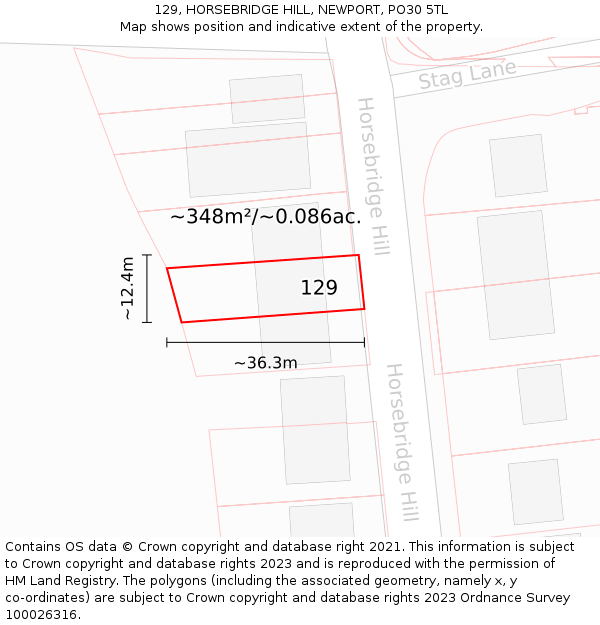 129, HORSEBRIDGE HILL, NEWPORT, PO30 5TL: Plot and title map