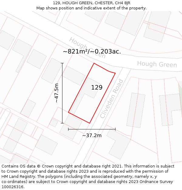 129, HOUGH GREEN, CHESTER, CH4 8JR: Plot and title map