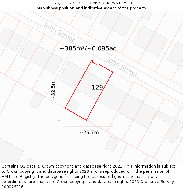 129, JOHN STREET, CANNOCK, WS11 5HR: Plot and title map