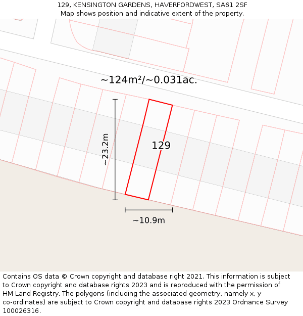 129, KENSINGTON GARDENS, HAVERFORDWEST, SA61 2SF: Plot and title map