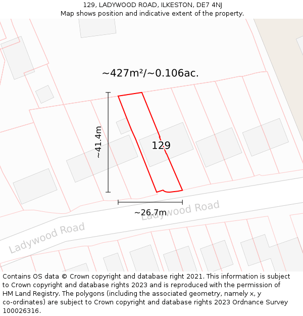 129, LADYWOOD ROAD, ILKESTON, DE7 4NJ: Plot and title map