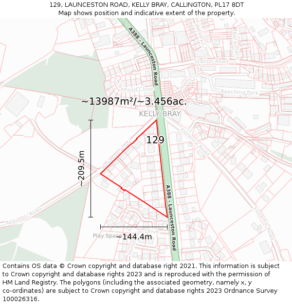 129, LAUNCESTON ROAD, KELLY BRAY, CALLINGTON, PL17 8DT: Plot and title map