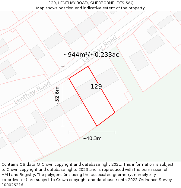 129, LENTHAY ROAD, SHERBORNE, DT9 6AQ: Plot and title map