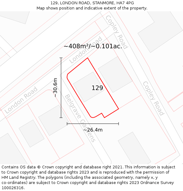 129, LONDON ROAD, STANMORE, HA7 4PG: Plot and title map