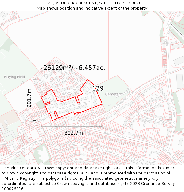 129, MEDLOCK CRESCENT, SHEFFIELD, S13 9BU: Plot and title map