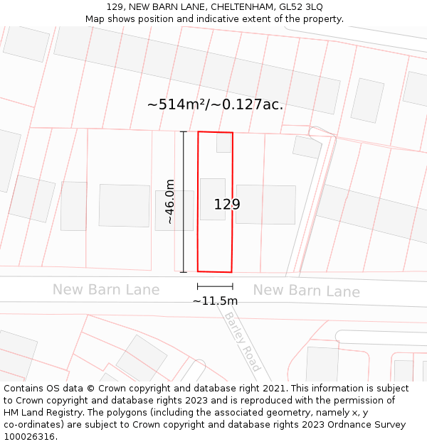 129, NEW BARN LANE, CHELTENHAM, GL52 3LQ: Plot and title map