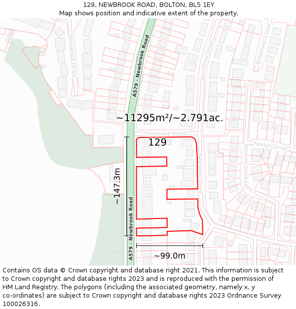 129, NEWBROOK ROAD, BOLTON, BL5 1EY: Plot and title map