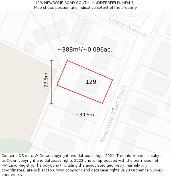 129, NEWSOME ROAD SOUTH, HUDDERSFIELD, HD4 6JL: Plot and title map