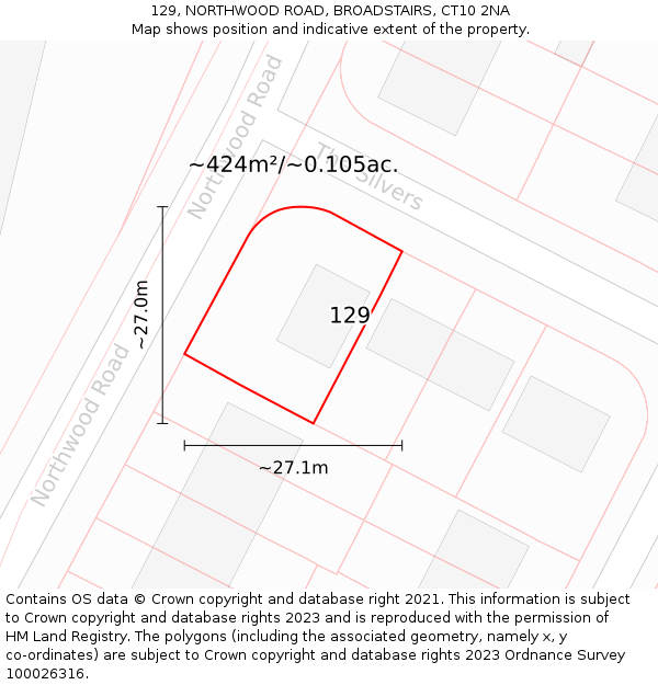 129, NORTHWOOD ROAD, BROADSTAIRS, CT10 2NA: Plot and title map