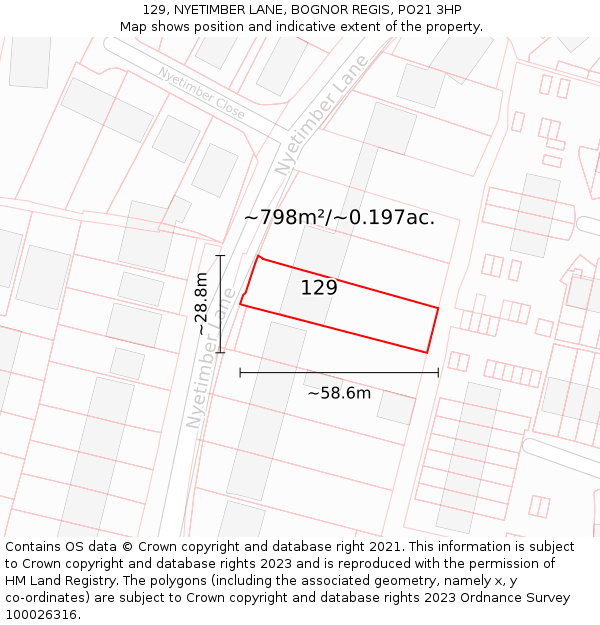 129, NYETIMBER LANE, BOGNOR REGIS, PO21 3HP: Plot and title map