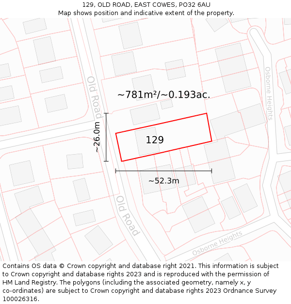 129, OLD ROAD, EAST COWES, PO32 6AU: Plot and title map