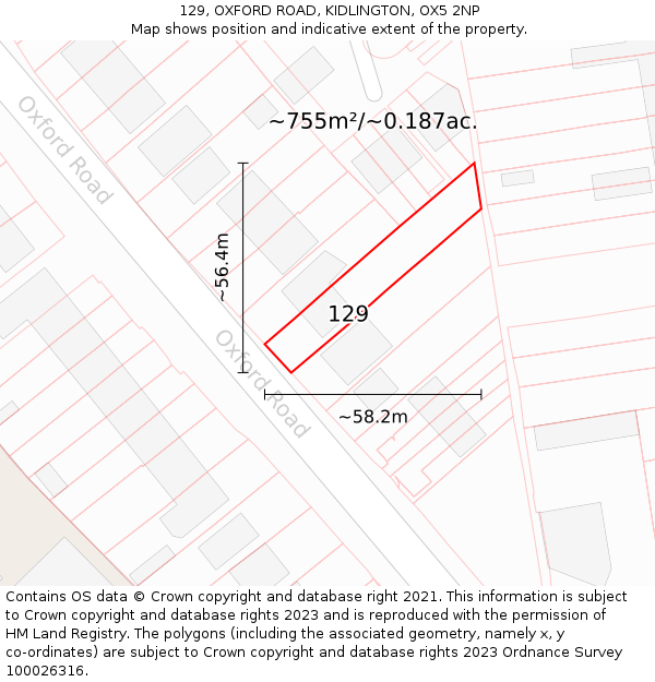 129, OXFORD ROAD, KIDLINGTON, OX5 2NP: Plot and title map