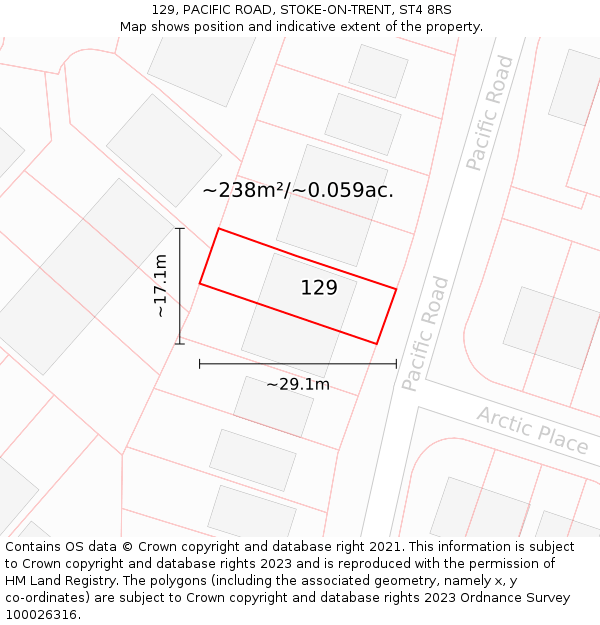129, PACIFIC ROAD, STOKE-ON-TRENT, ST4 8RS: Plot and title map