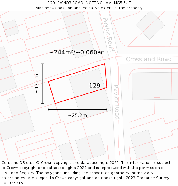 129, PAVIOR ROAD, NOTTINGHAM, NG5 5UE: Plot and title map