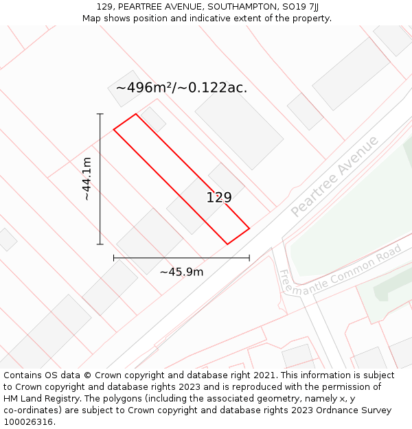 129, PEARTREE AVENUE, SOUTHAMPTON, SO19 7JJ: Plot and title map